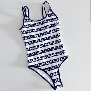 Balmain Black and White Striped Swimsuit
